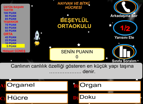 6. Snf 1. nite Kim 100 Puan Almak ster Oyunu