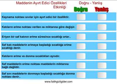 5. Snf Maddenin Ayrt edici zellikleri etkileimli doru yanl etkinlii